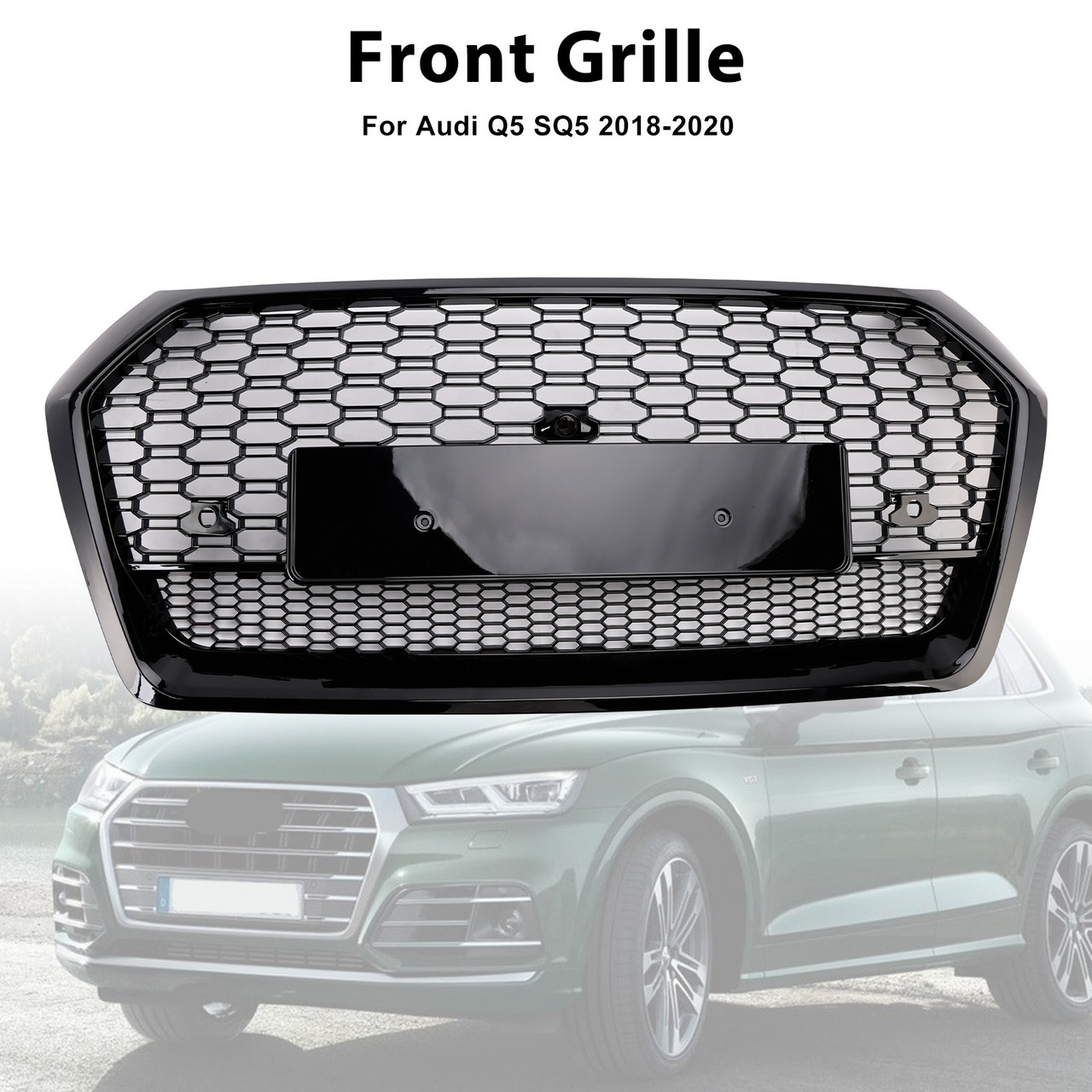 RSQ5 Style Front Honeycomb Mesh Grille Grill Fit Audi Q5 SQ5 2018-2020