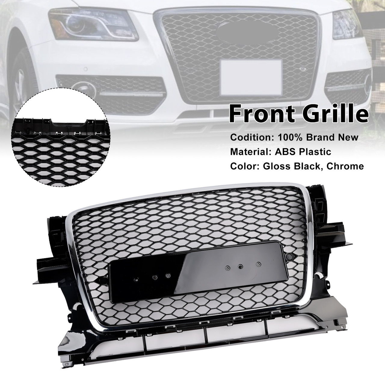 Chrome/Black Front Bumper Grill Grille 8R0853651B Fit Audi Q5 2009-2012