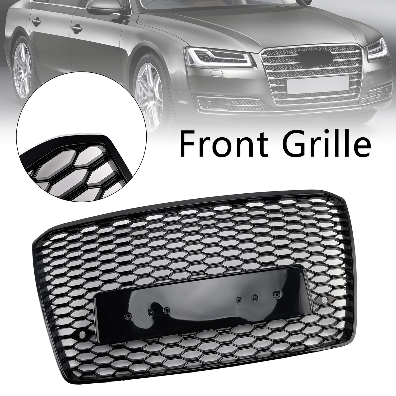 RS8 Style Front Bumper Grille Honeycomb Grill Fit Audi A8 S8 2015-2017 Black