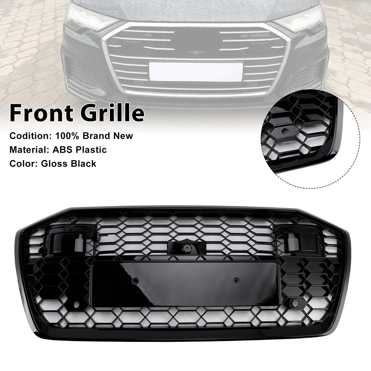 RS6 Style Honeycomb Mesh Front Grille Grill Fit Audi A6 S6 2019-2026 W/ACC