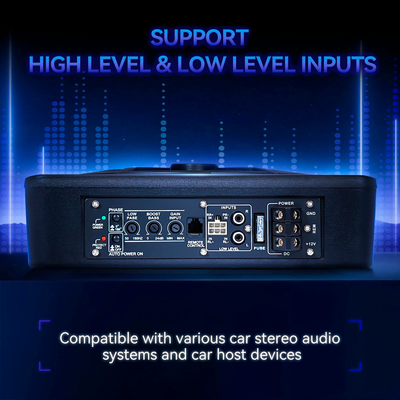 1200W Car Subwoofer 10" 12V Slim Under Seat Powered Car Subwoofer APP Control