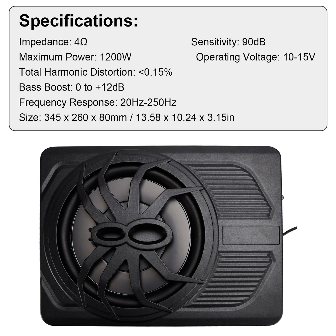 1200W Car Subwoofer 10" 12V Slim Under Seat Powered Car Subwoofer APP Control