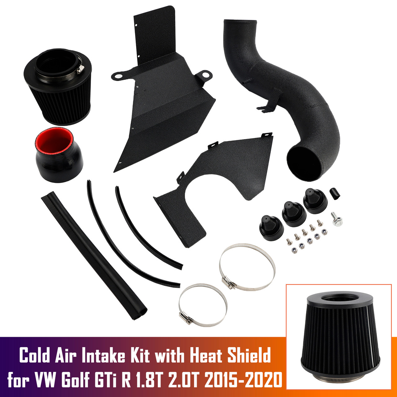 Cold Air Intake Kit with Heat Shield for VW Golf GTi R 1.8T 2.0T 2015-2020