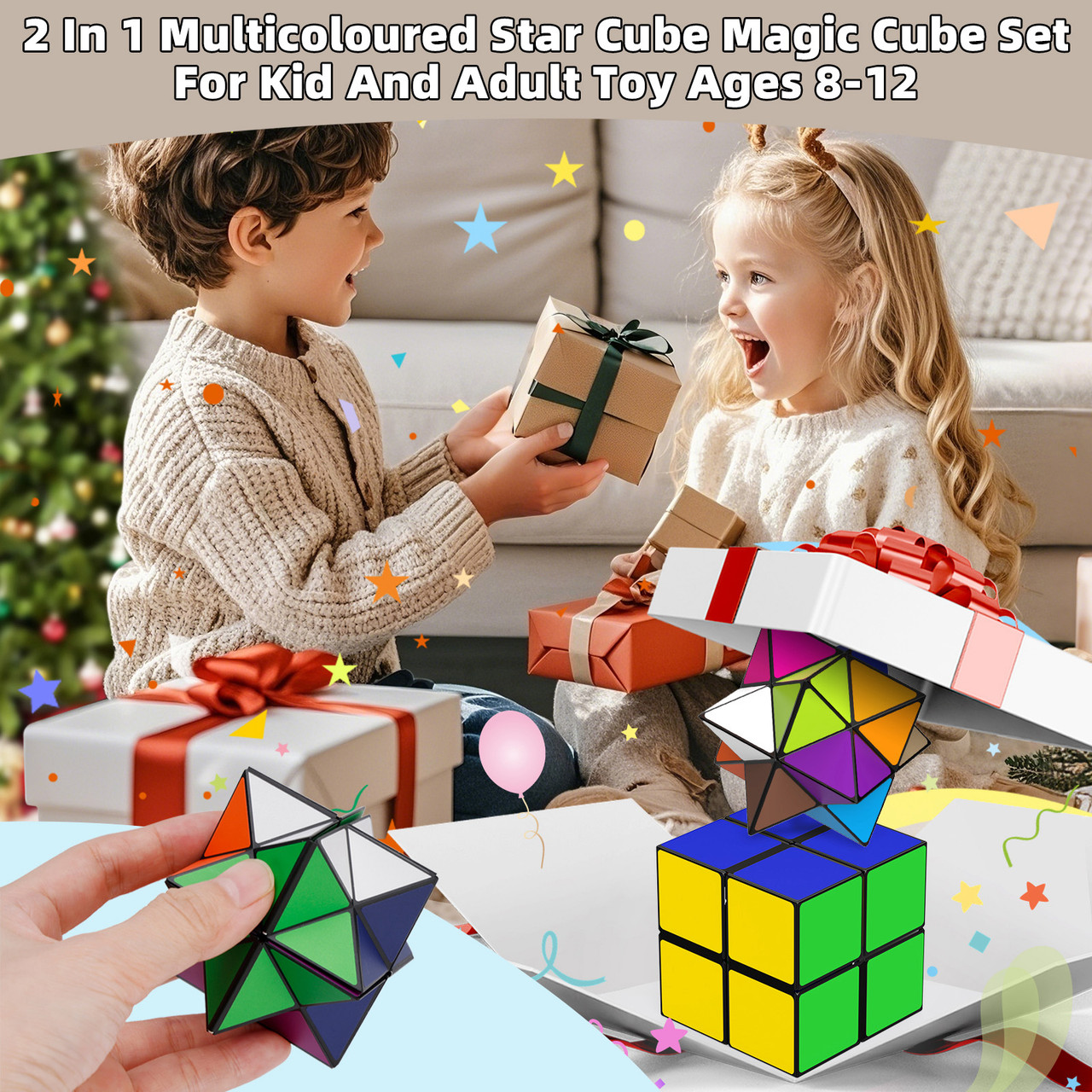 2 In 1 Multicoloured Star Cube Magic Cube Set For Kid And Adult Toy Ages 8-12