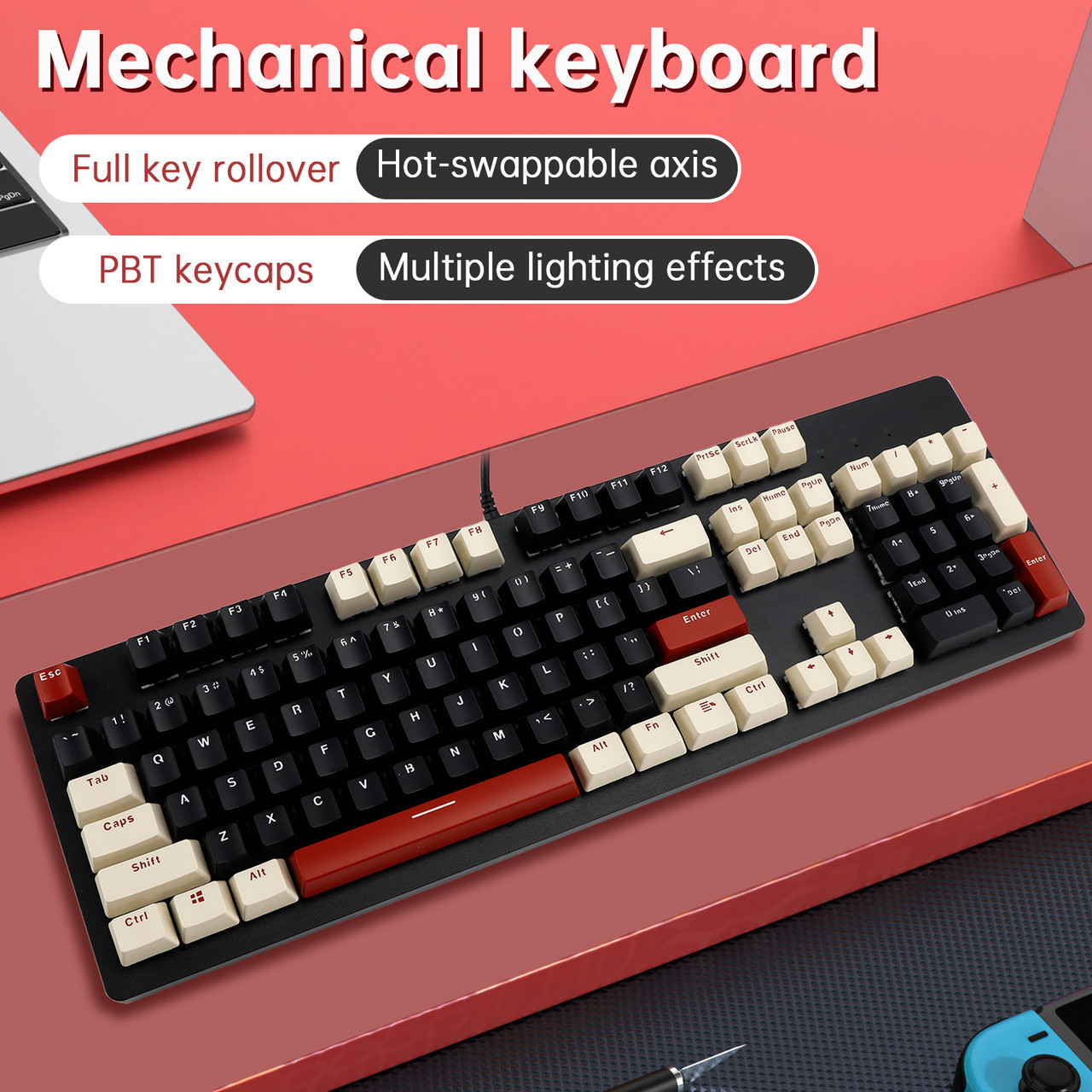 104-Key Wired Mechanical Linear Switch Gaming Keyboard Blue Switch Customizable