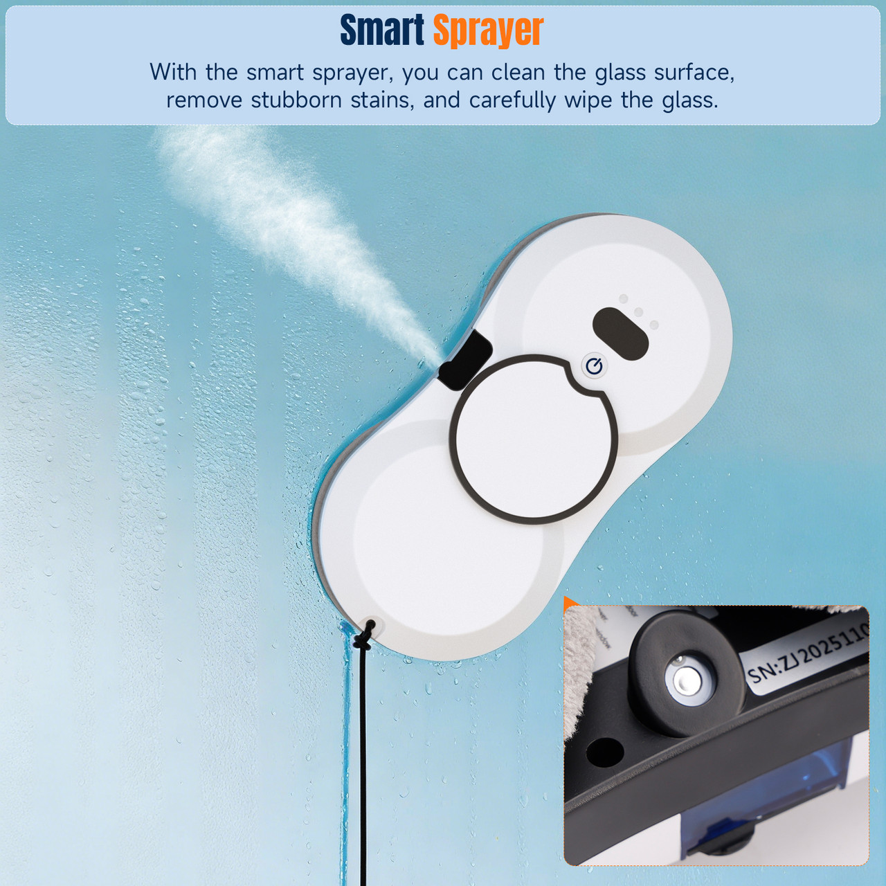 Auto Window Cleaning Robot Edge Detection AI Path Single-sided water spray 5600PA Suction Power