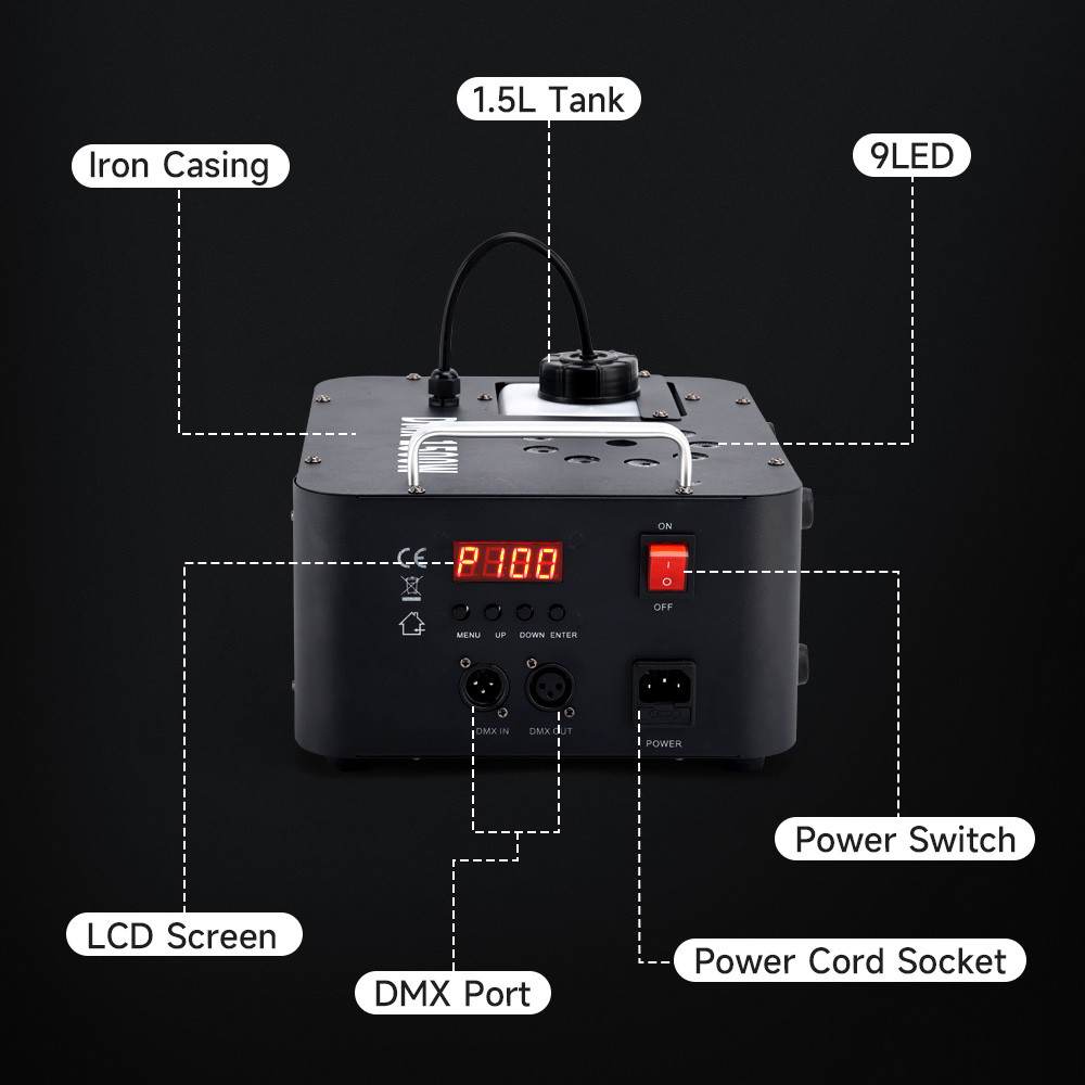 1500W 3In1 LED Light Smoke Fog Machine Stage Fogger DJ Spray Smoke Stage Effect