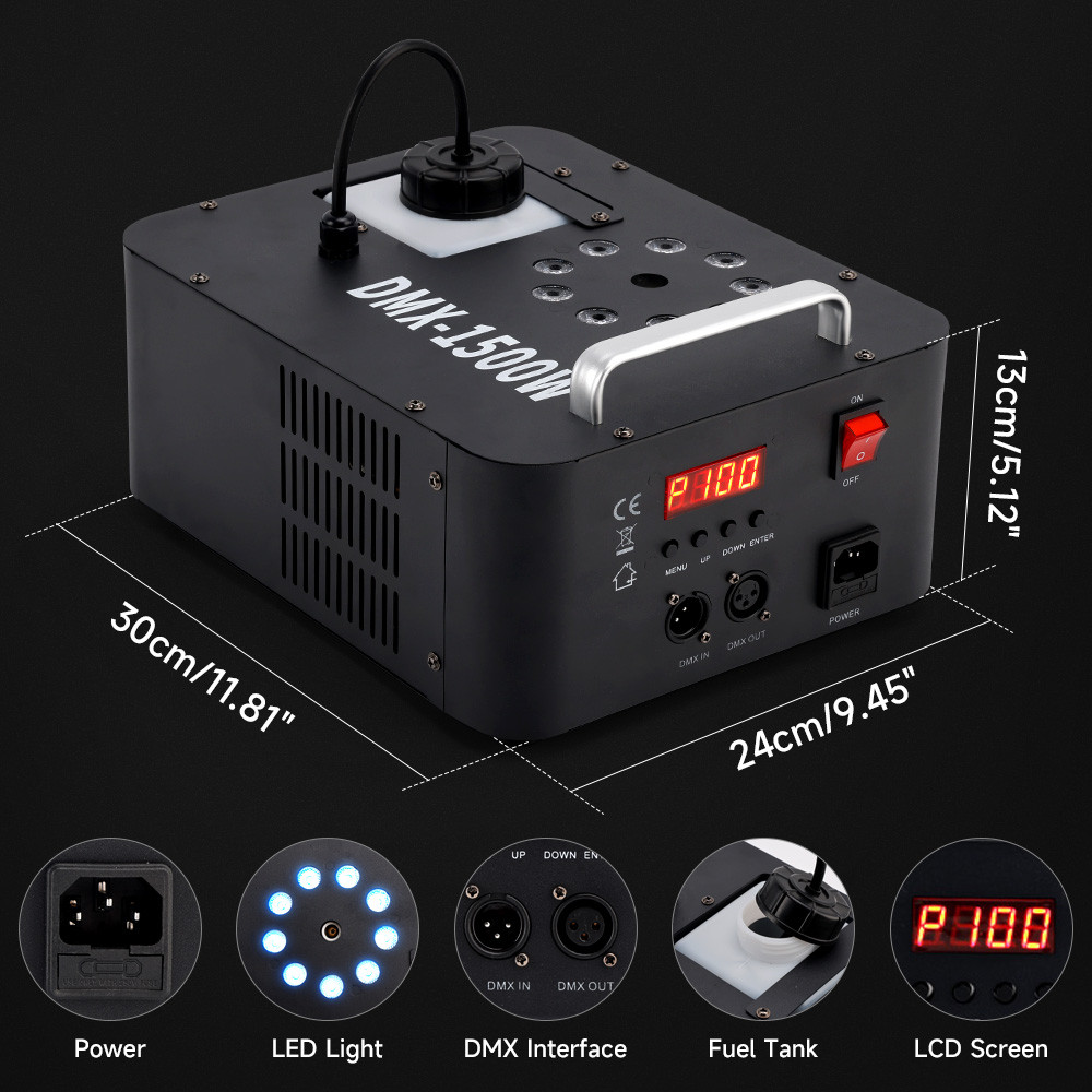 1500W 3In1 LED Light Smoke Fog Machine Stage Fogger DJ Spray Smoke Stage Effect