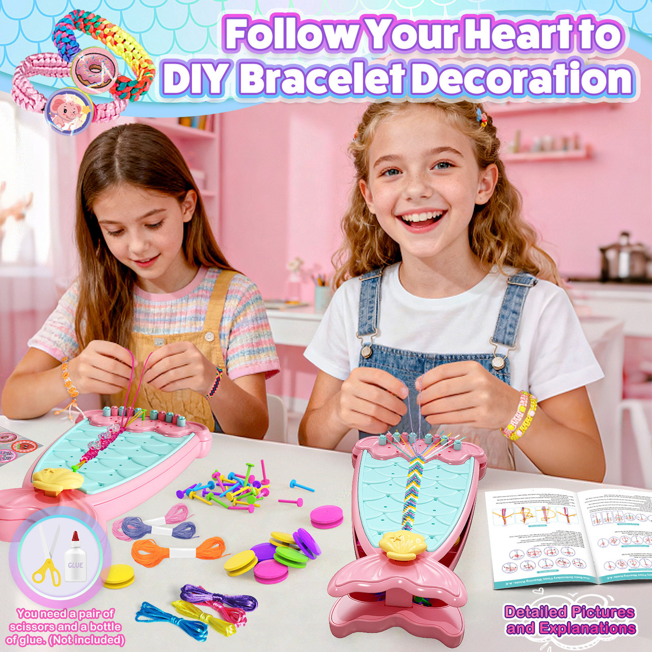 Friendship Bracelet Making Kit DIY Art Craft 6-12 Year Girl Birthday Gift Pink