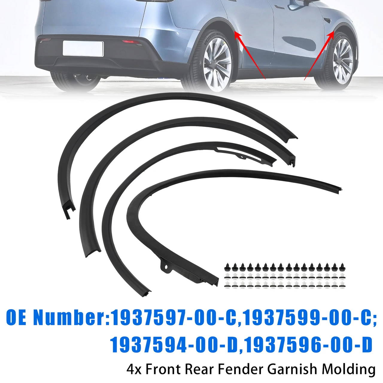 4X Front Rear Fender Molding For Tesla Model Y 2025-2026