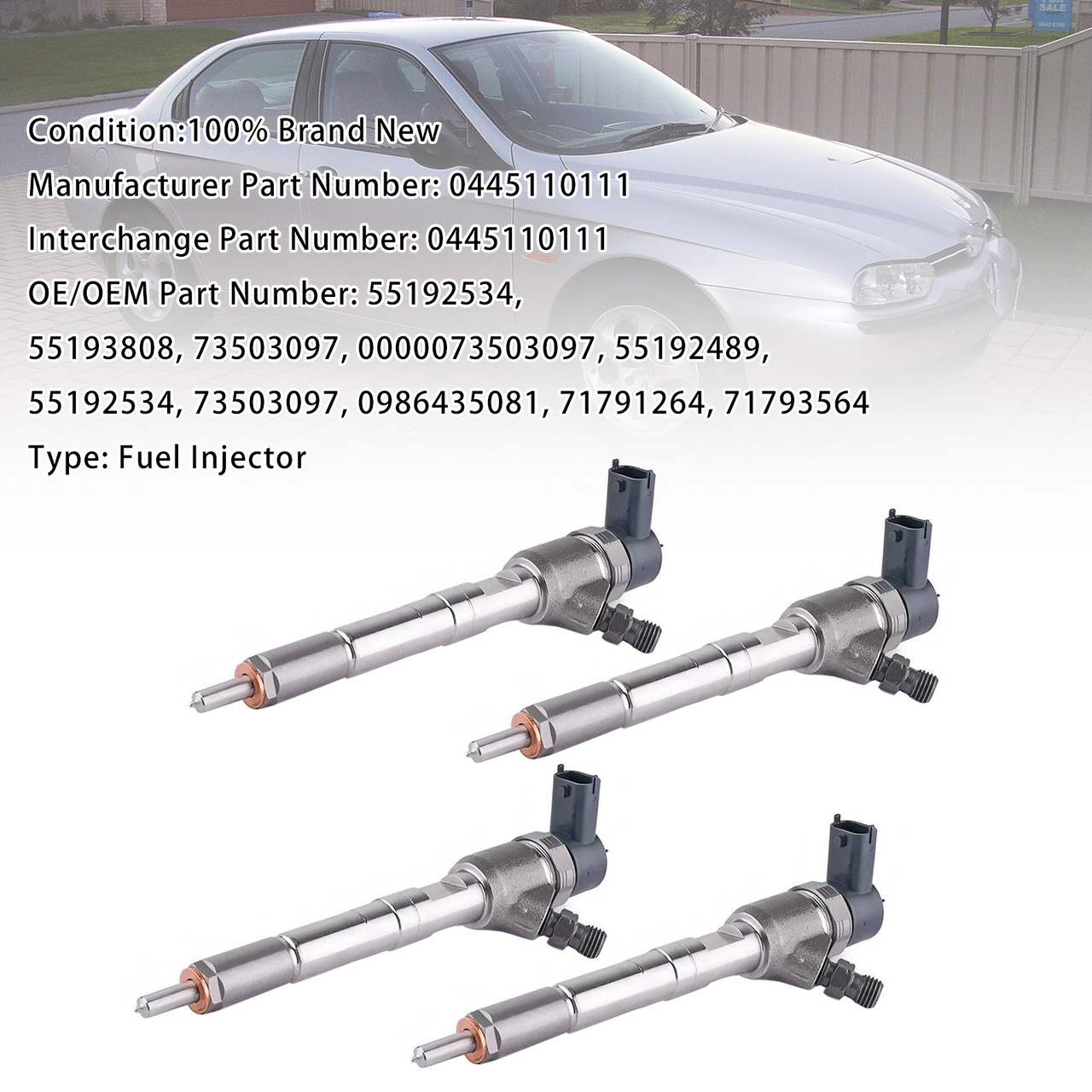 4Pcs Fuel Injector For Alfa Romeo 147 156 166 1.9 JTD 2001-2010 0445110111