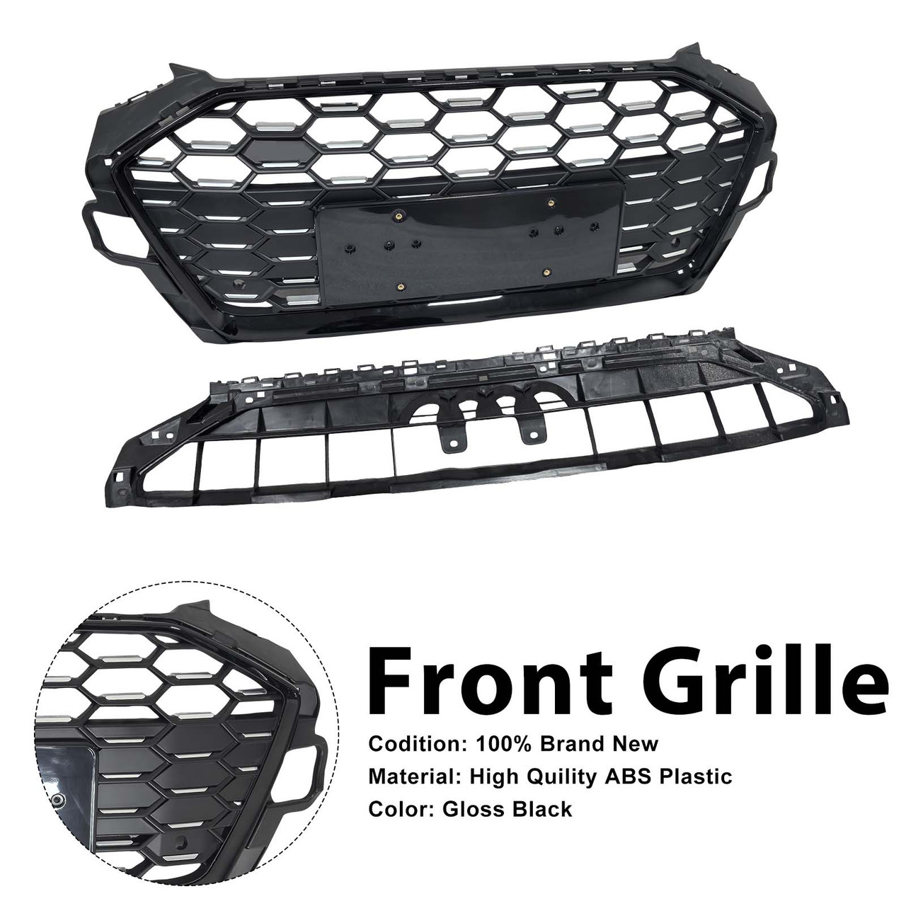 RS4?Style Front Bumper Grille Grill 8W0853651D Fit Audi A4 S4 B9.5 2020?2022