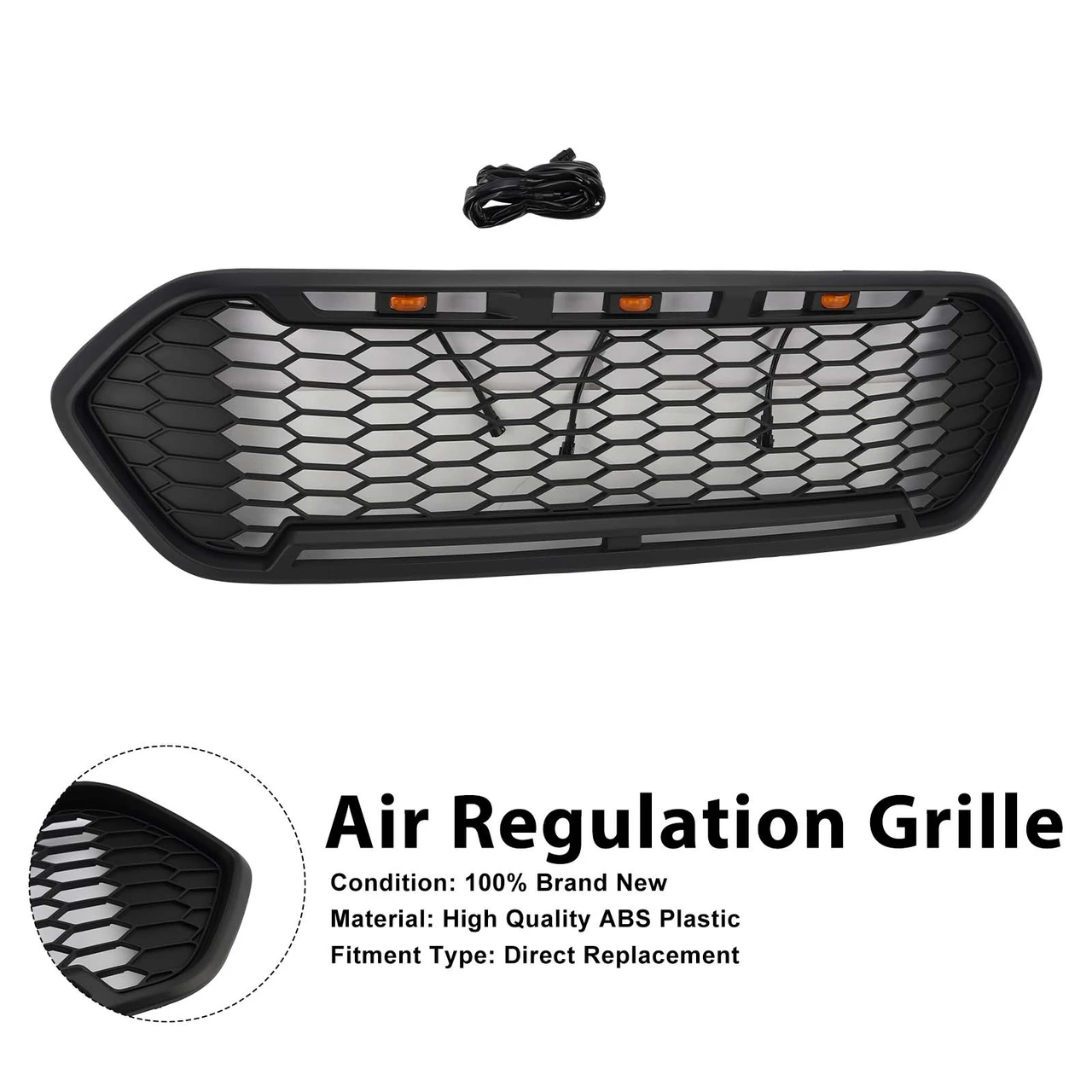 Matte Black Front Bumper Grille Fit Ford Transit Custom Trail 2018-2023 W/3LED