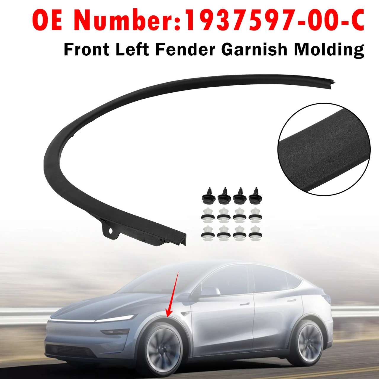Front Left Fender Garnish Molding 1937597-00-C For Tesla Model Y 2025-2026
