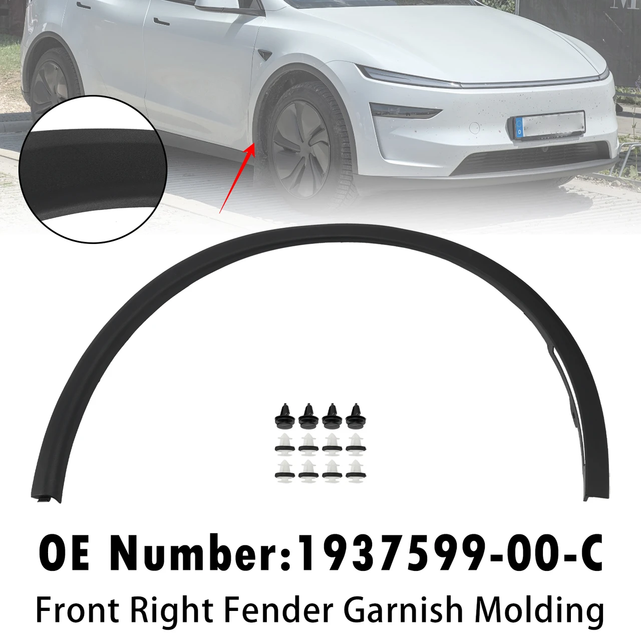 Front Right Fender Molding 1937599-00-C For Tesla Model Y 2025-2026