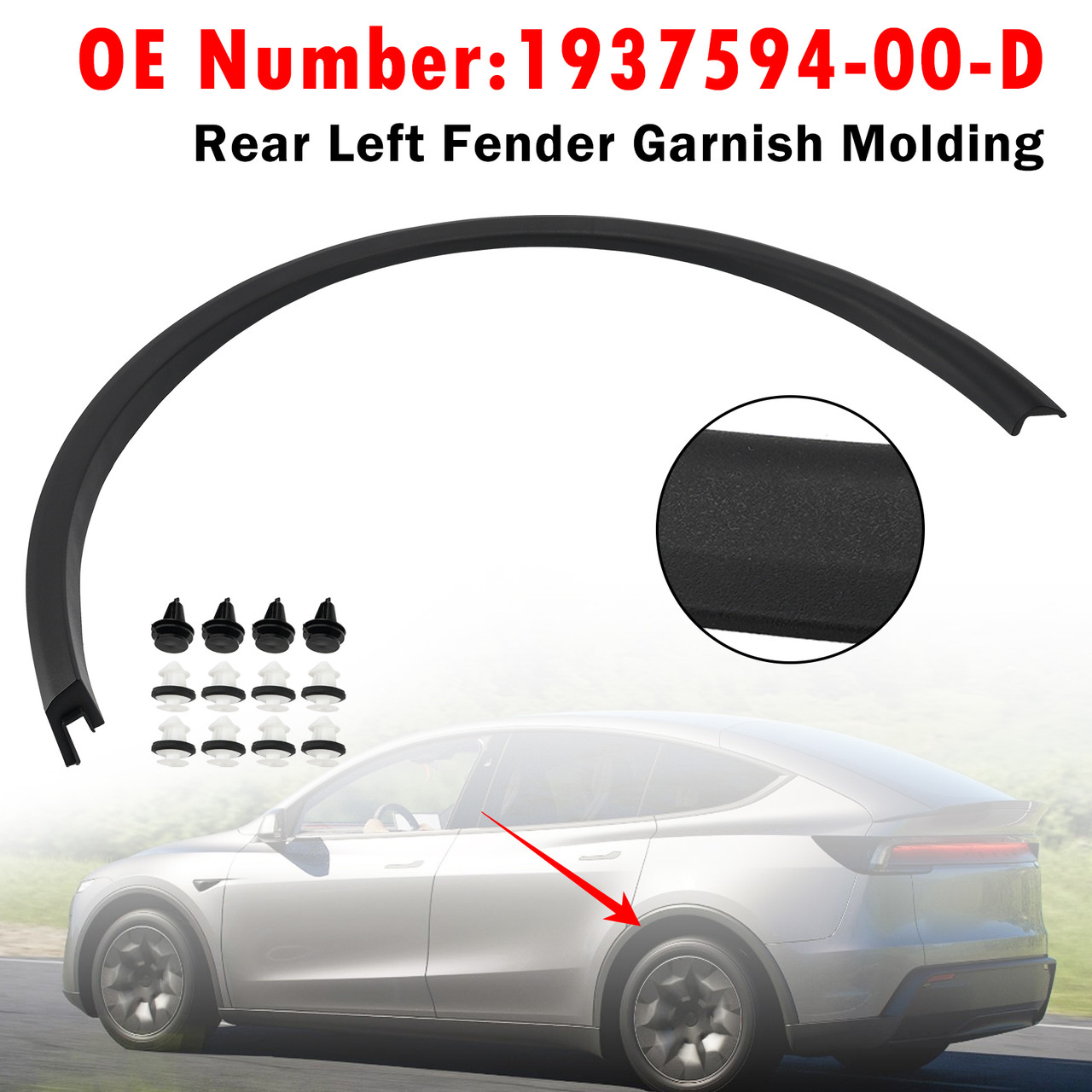 Rear Left Fender Garnish Molding 1937594-00-D For Tesla Model Y 2025-2026