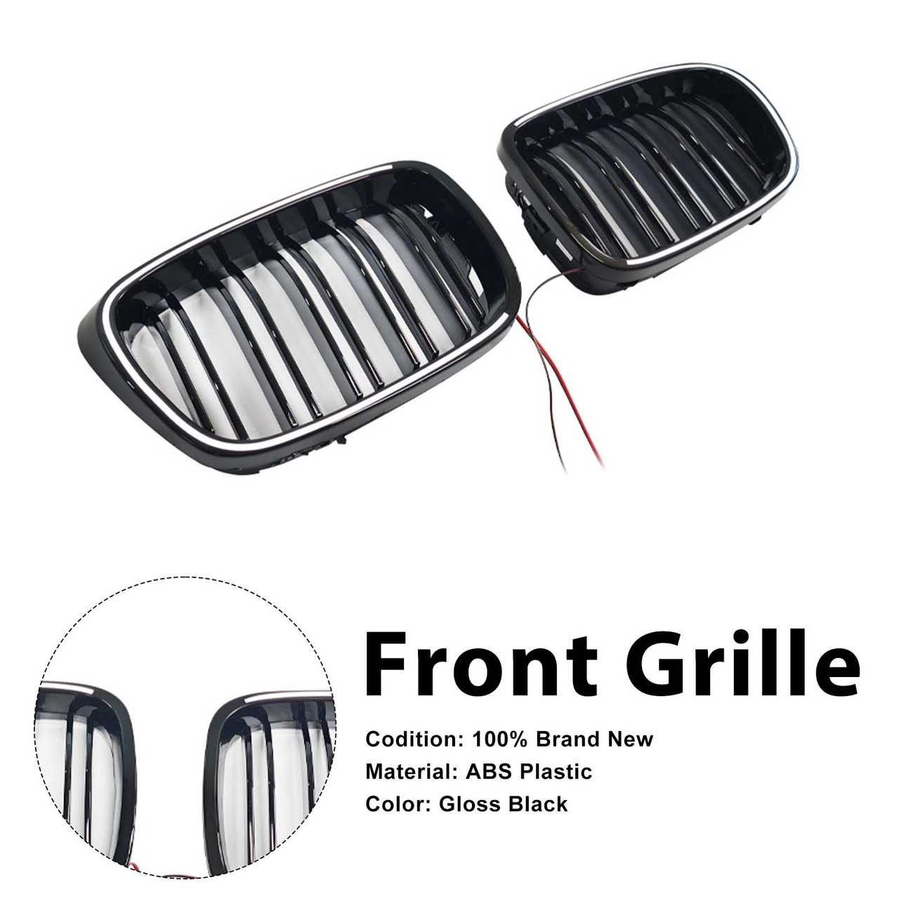 Gloss Black Front Kidney Grill Grille Fit BMW 5 Series E39 1998-2003 W/LED