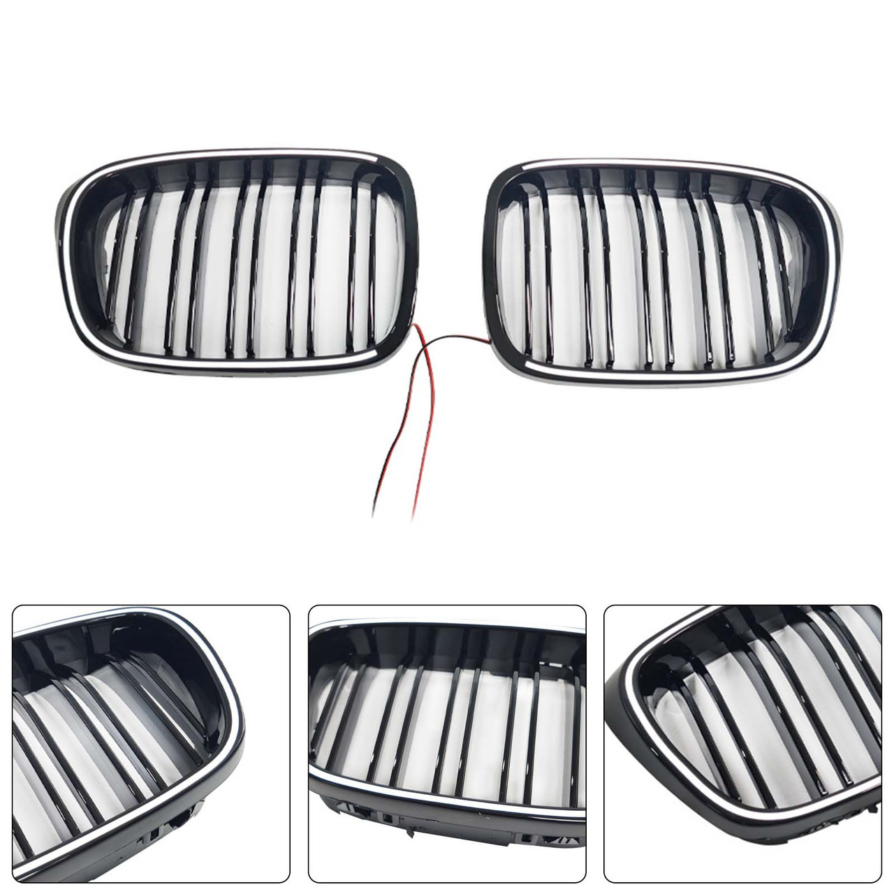 Gloss Black Front Kidney Grill Grille Fit BMW 5 Series E39 1998-2003 W/LED