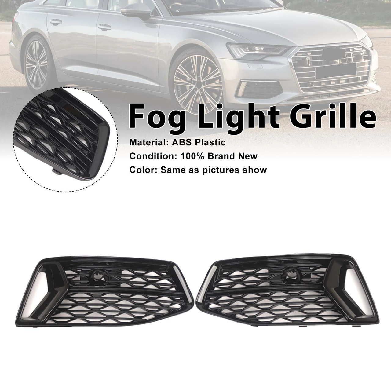 2PCS Front Bumper Grill Grille Fog Light Cover Fit Audi A6 C8 2019-2023