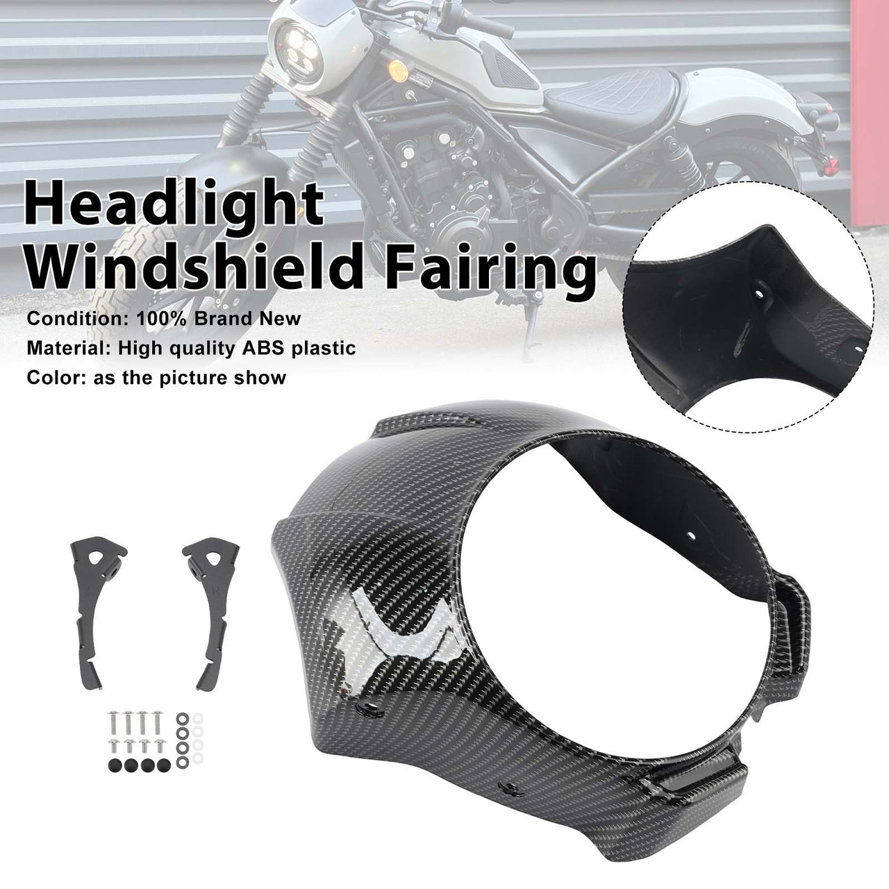 Headlight Windshield Cover Fairing For Honda Rebel CMX300 CMX500 2020-2026 Carbon