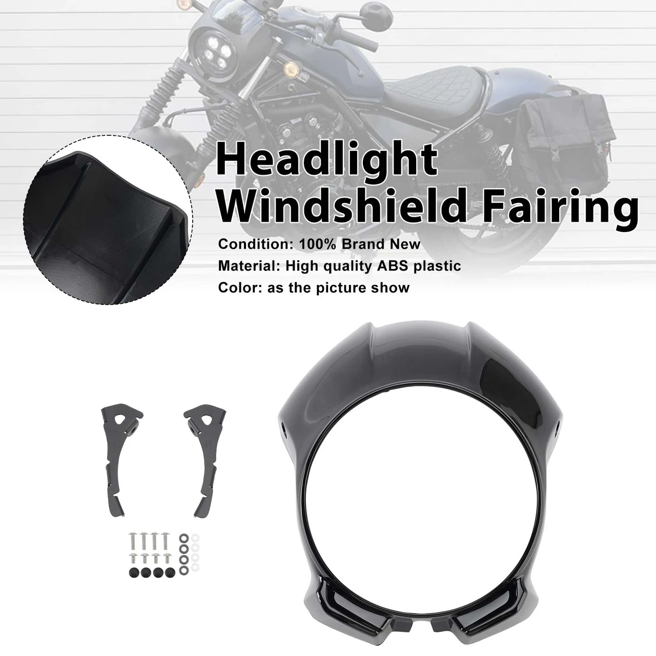 Headlight Windshield Cover Fairing For Honda Rebel CMX300 CMX500 2020-2026 Black