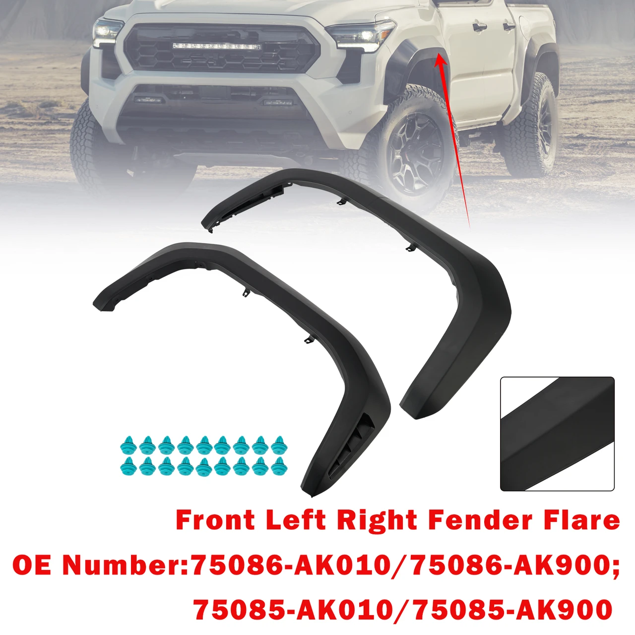 Front Left Right Fender Flare With Clips For Toyota Tacoma 2024-2026