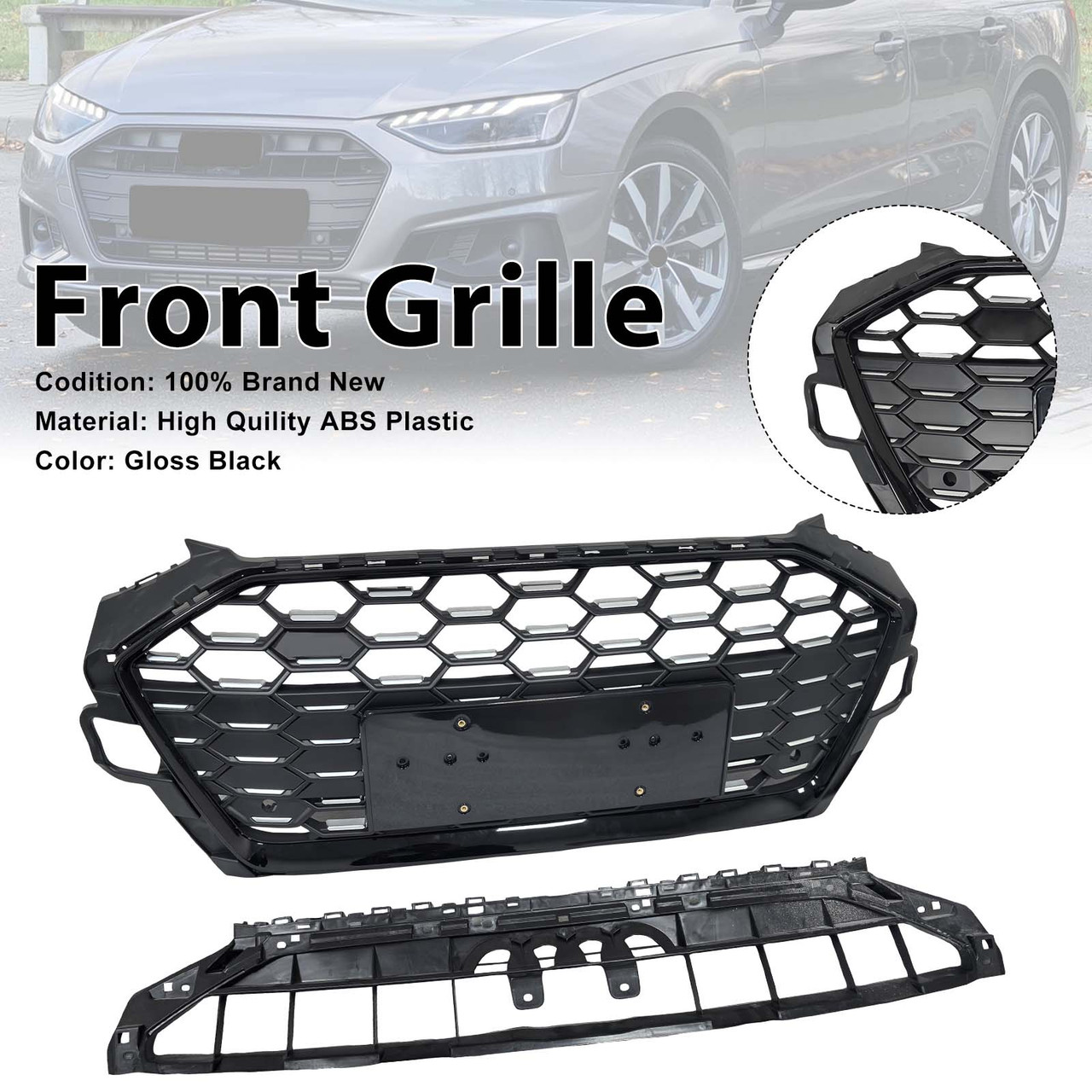 RS4?Style Front Bumper Grille Grill 8W0853651D Fit Audi A4 S4 B9.5 2020?2022