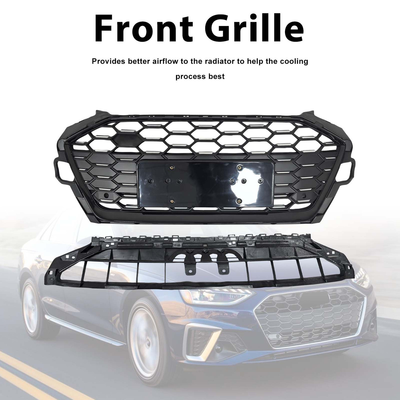 RS4?Style Front Bumper Grille Grill 8W0853651D Fit Audi A4 S4 B9.5 2020?2022