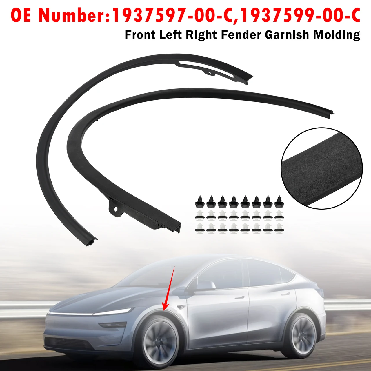 Left Right Fender Molding 1937597-00-C 1937599-00-C For Tesla Model Y 2025-2026