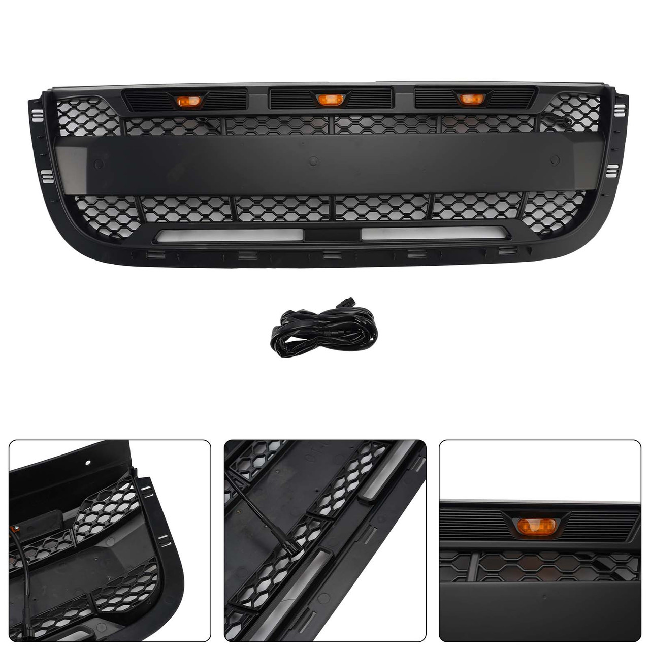 Matt Black Front Bumper Grill Grille Fit Ford Ranger 2001-2003 With LED Light