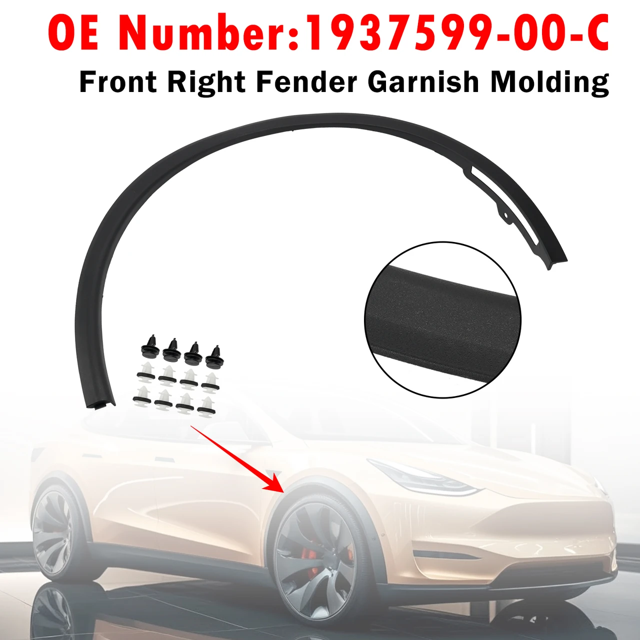 Front Right Fender Molding 1937599-00-C For Tesla Model Y 2025-2026