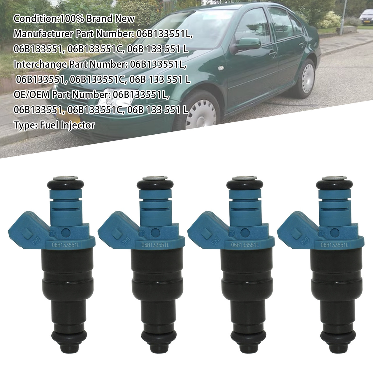 4Pcs Fuel Injector For Audi A3 1.6L 1996-2003 A4 1.6L 1994-2000 06B133551L