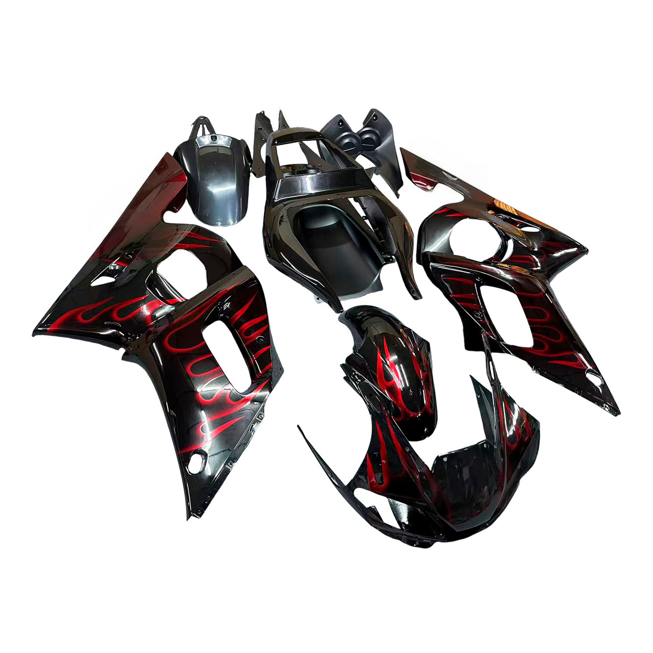 Amotopart Fairings Yamaha YZF-R6 Black & Red Flame R6 Racing (1998-2002)