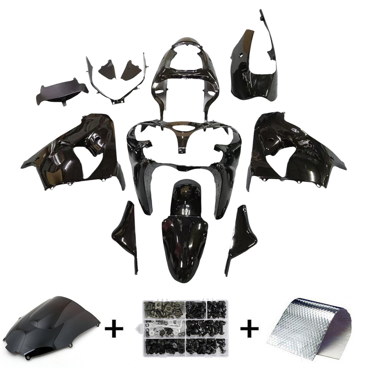 Amotopart Fairings Kawasaki ZX 9R All Black ZX9R Racing (2000-2001)