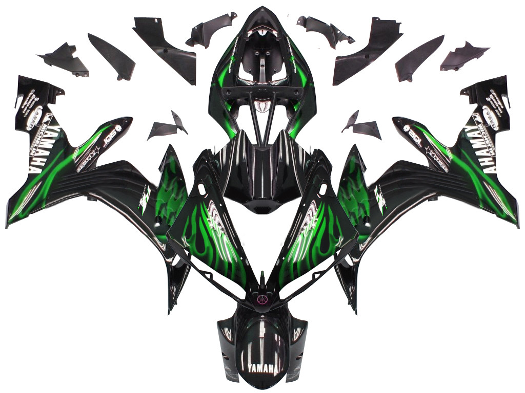 Fairings Yamaha YZF-R1 Black & Green Flame R1 Racing (2004-2006)