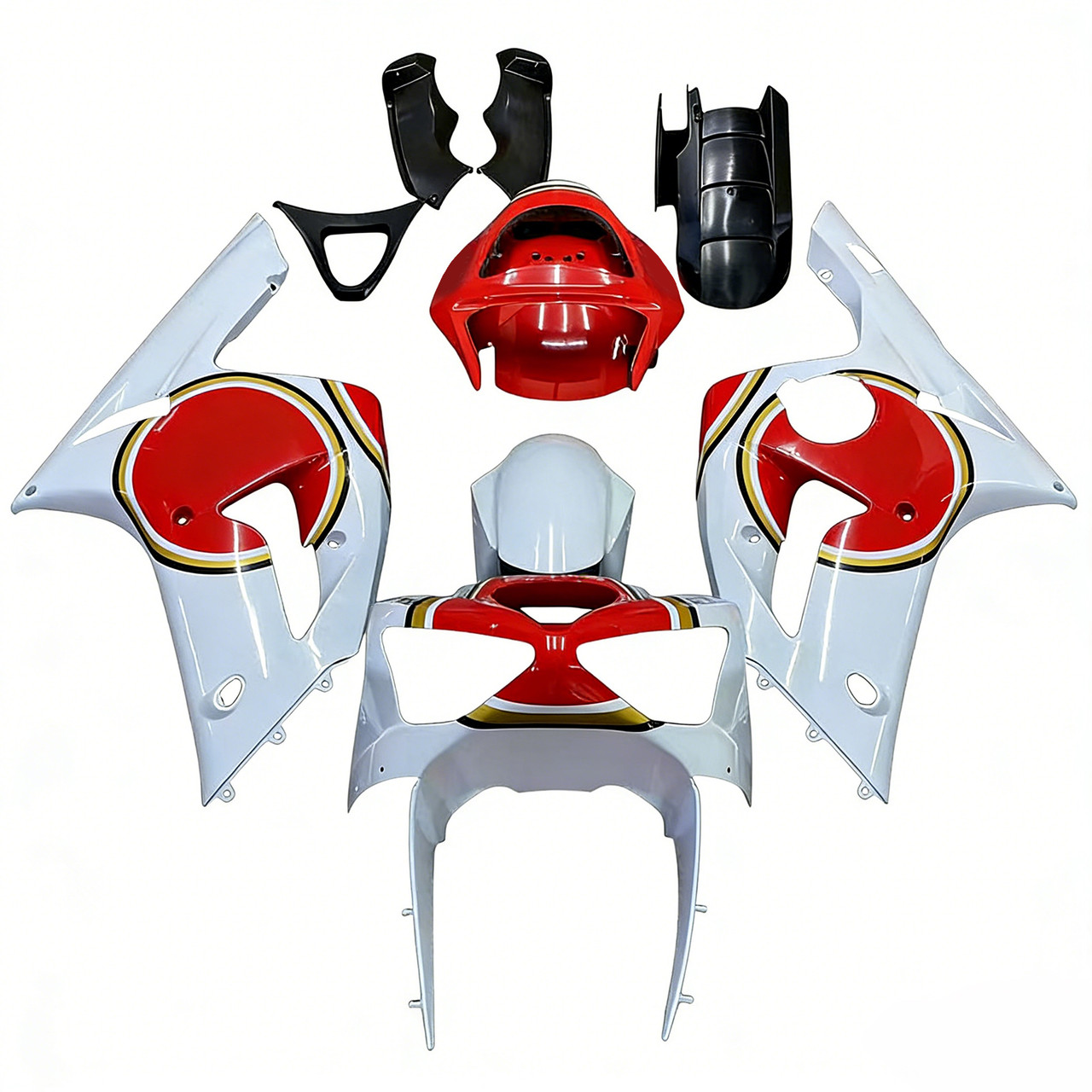 Amotopart Fairings Kawasaki ZX6R 636 White Red Lucky Strike Ninja Racing  (2003-2004)