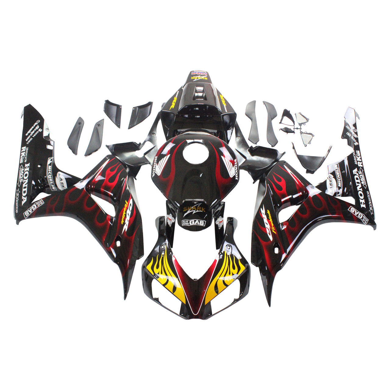 Amotopart Fairings Honda CBR 1000 RR Black & Red Flame Shark Racing (2006-2007) 