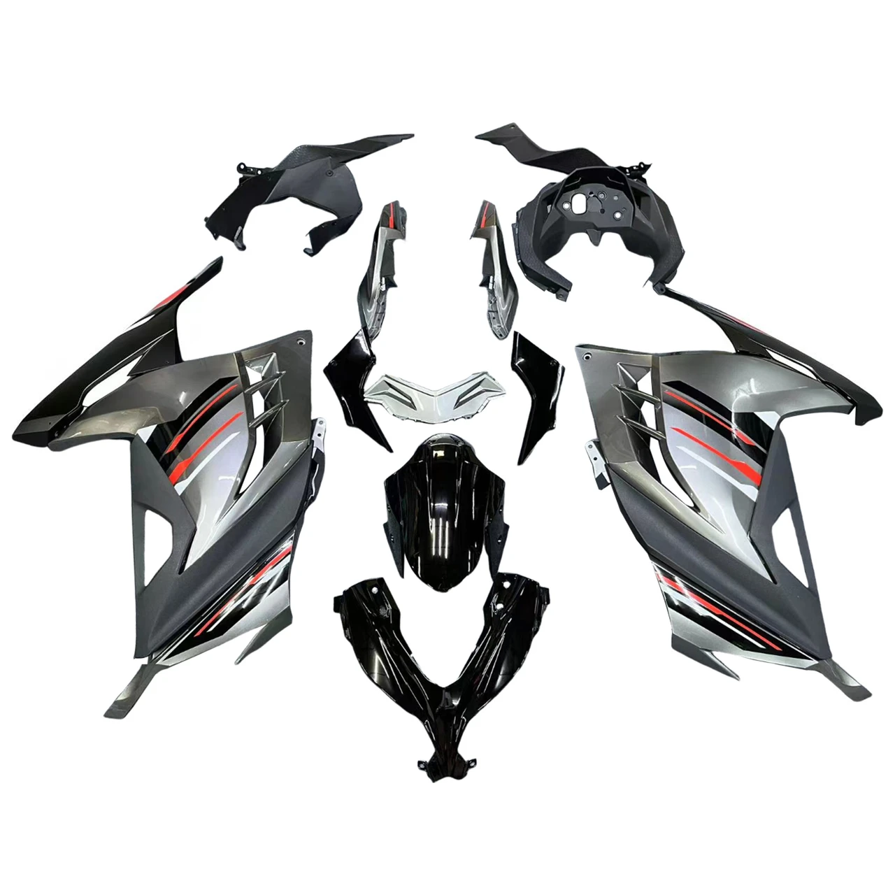 Amotopart Fairings Plastics Kawasaki Ninja 300R EX300R Grey Black Ninja Racing (2013-2017)