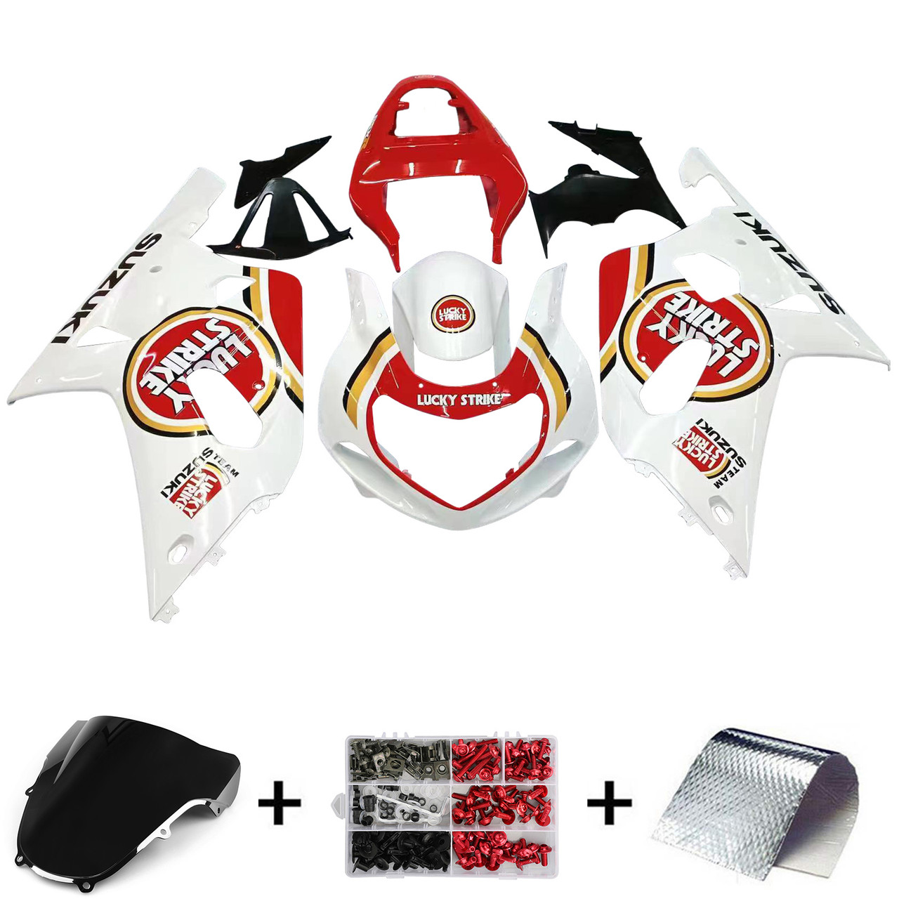 Amotopart Fairings Suzuki GSXR 600 White & Red Lucky Strike Racing (2001-2003)