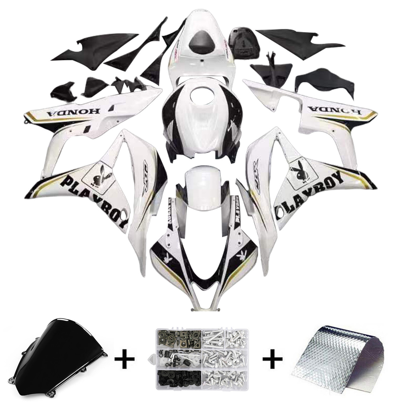 Amotopart Fairings Honda CBR 600 RR White & Black Playboy Racing (2007-2008)
