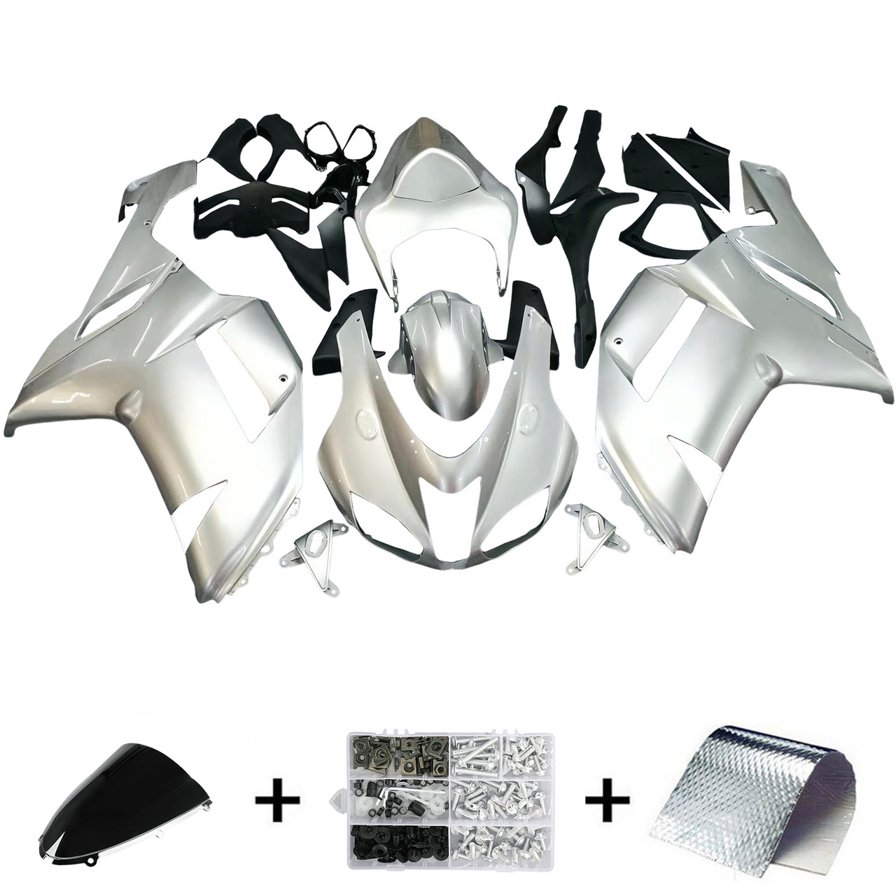 Amotopart Fairings Kawasaki ZX6R ZX636 Silver Ninja Racing  (2007-2008)