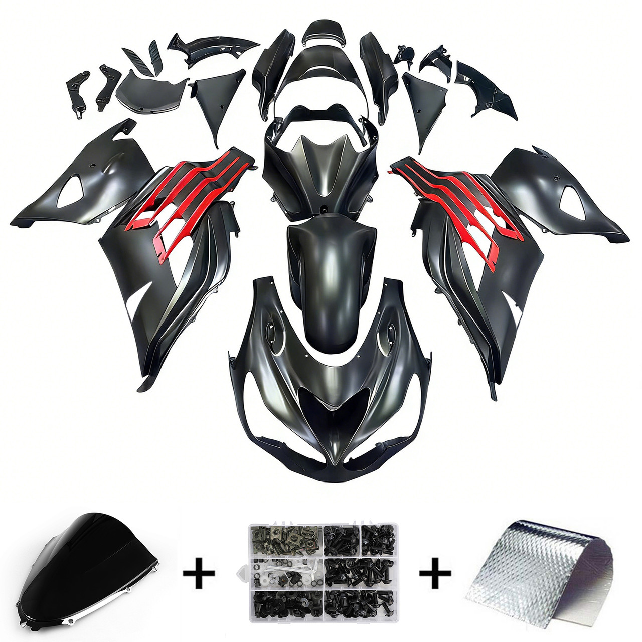 Amotopart Fairings Plastics Kawasaki ZX14R Ninja Black Red Racing (2012-2021)