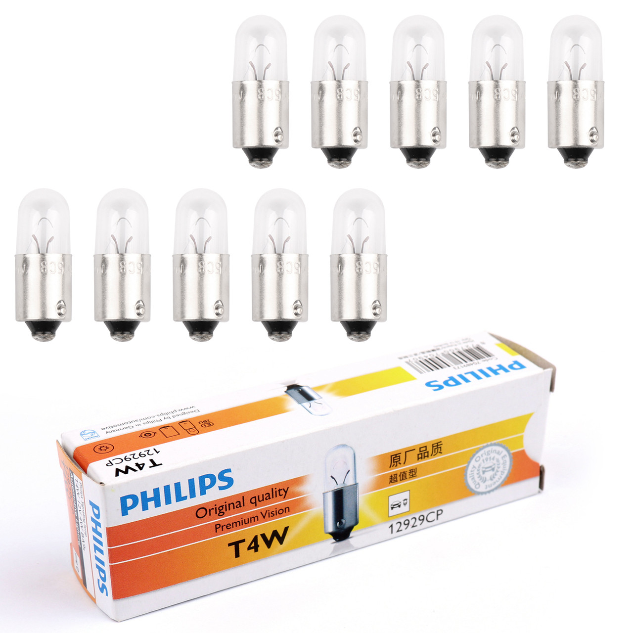 10PCS Genuine PHILIPS 12929 12V 4W T4W BA9s Premium Blinker Signaling Lamp Bulbs