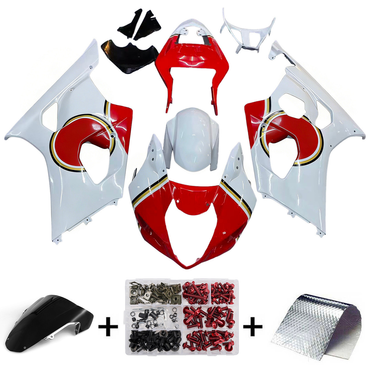 Amotopart Fairings Suzuki GSXR 1000 White and Red Lucky Strike Racing  (2003-2004)