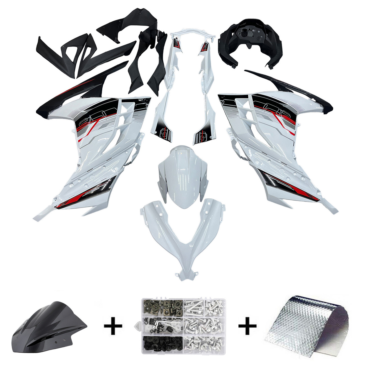 Amotopart Fairings Plastics Kawasaki Ninja 300R EX300R White Art Ninja Racing (2013-2017)