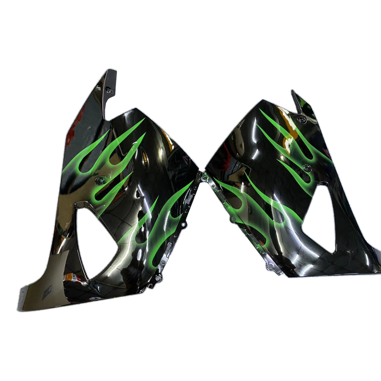 Amotopart Fairings Kawasaki ZX14R Black & Green Flame Ninja Racing