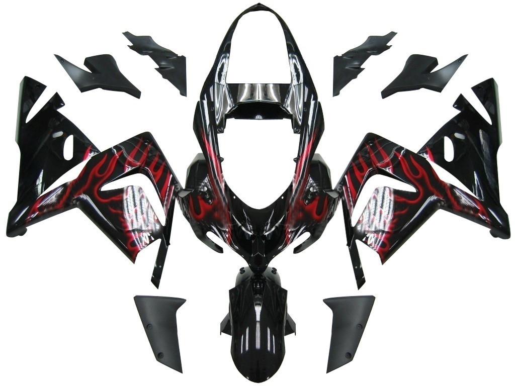 Amotopart Fairings Kawasaki ZX 10R Black & Red Flame Ninja Racing (2004-2005)