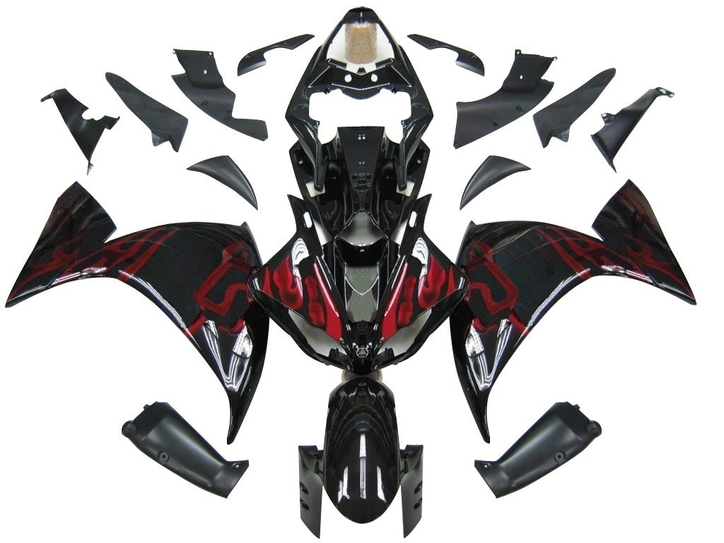 Amotopart Fairings Yamaha YZF-R1 Black & Red Flame Racing (2009-2011)
