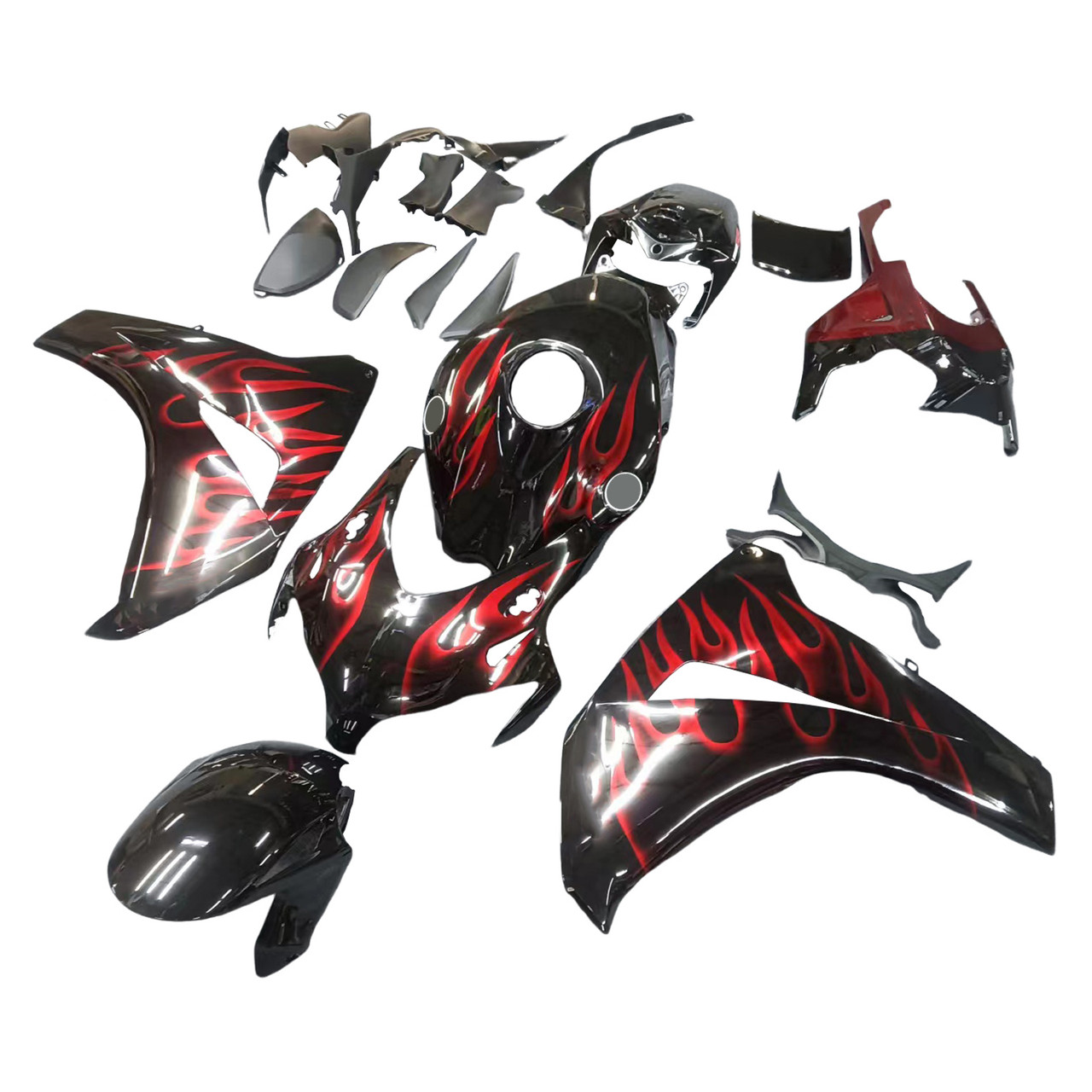 Amotopart Fairings Honda CBR 1000 RR Black & Cherry Red Flame Racing (2008-2011)