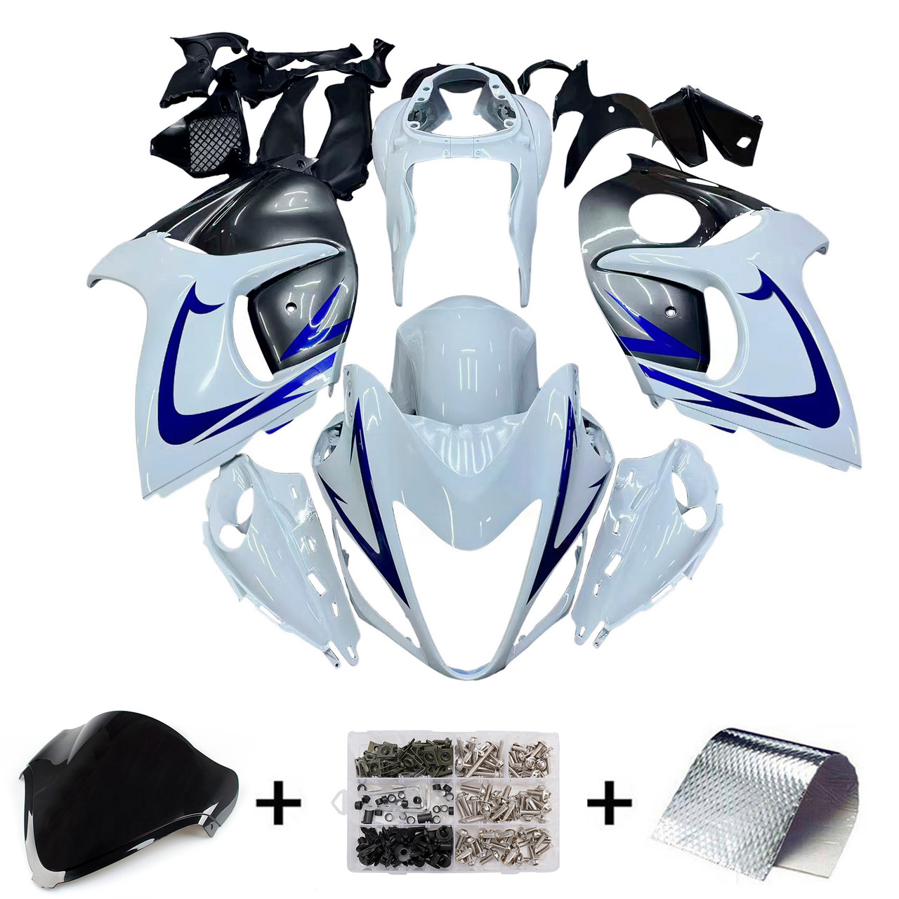 Amotopart Fairings Suzuki GSX 1300 Hayabusa White Grey Blue Racing  (2008-2020)